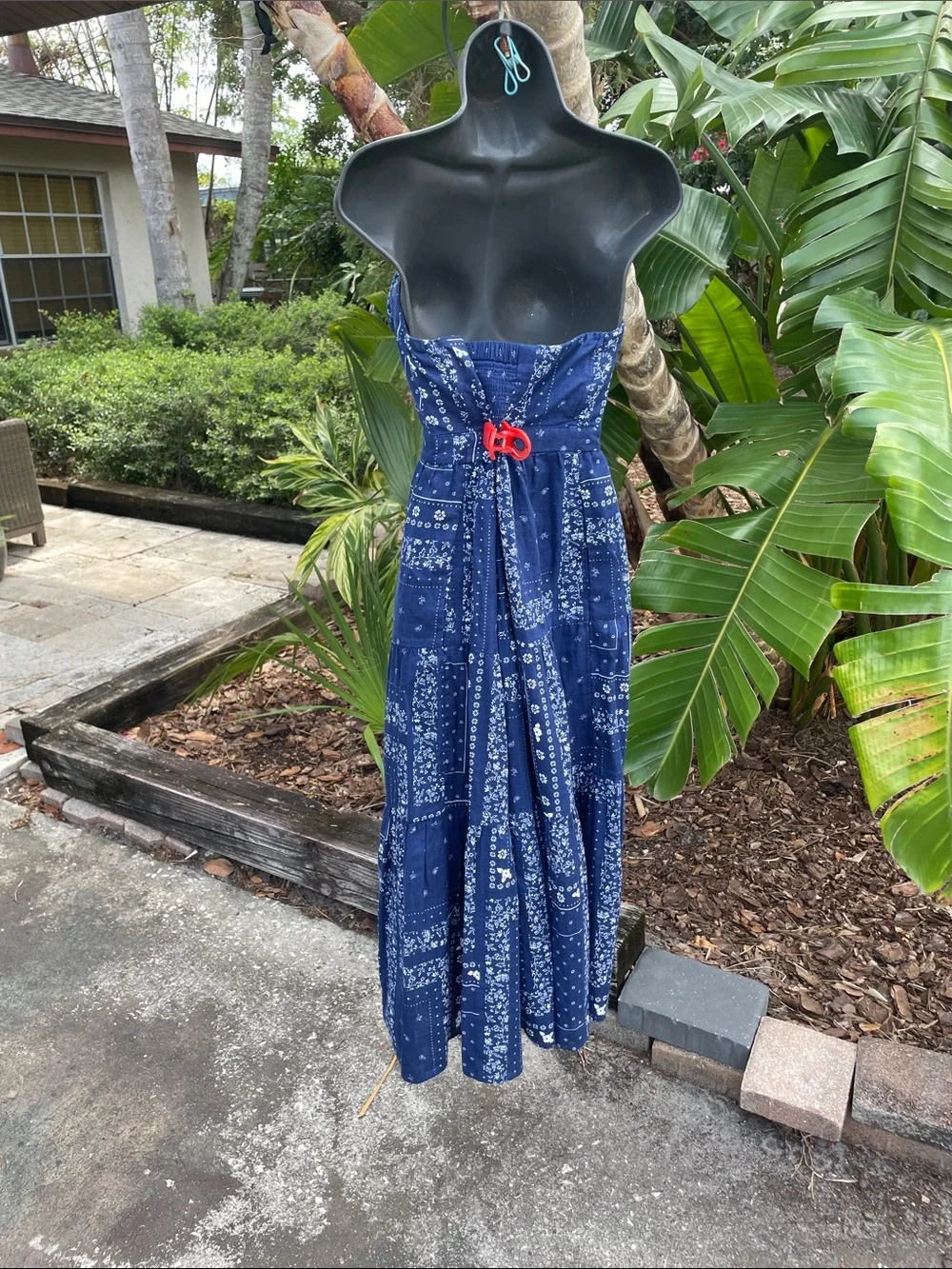 strapless scarf, print, cotton dress - Picture 3 of 6